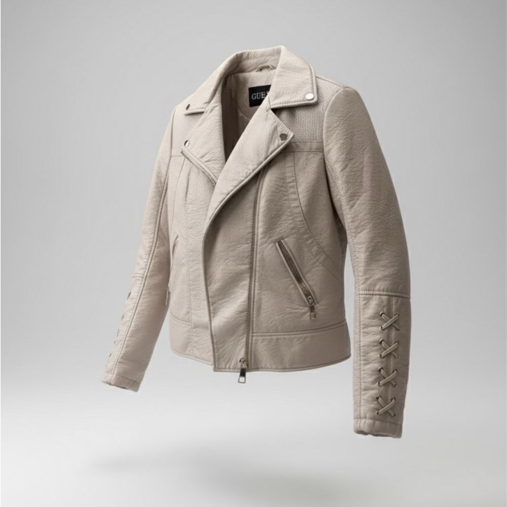 Guess Women's Beige Leather Jacket Large